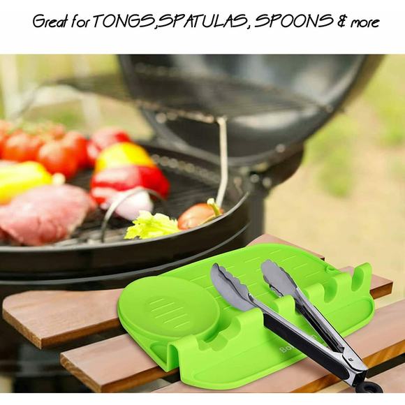 Silicone Utensil Rest Spoon Rest Heat-Resistant W/Drip Pad for Multiple Utensils - Picture 1 of 10